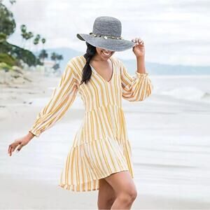 Faithfull The Brand Le Gallion Tiered Dress Women's 4 Yellow Striped Minimalist
